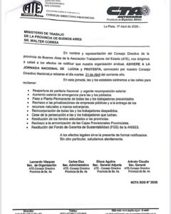 Afiliados de ATE en Baradero se adhirieron a una jornada de lucha y paro nacional