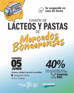 El camión de lácteos y pastas de Mercados Bonaerenses llega a Alsina y Portela