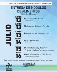 Cronograma de entrega de módulos de alimentos de julio