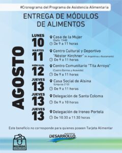 Cronograma de entrega de módulos de alimentos de agosto