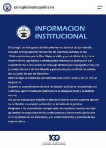 El Colegio de Abogados de San Nicolás repudió el ataque que sufrió una letrada tras un desalojo en Baradero
